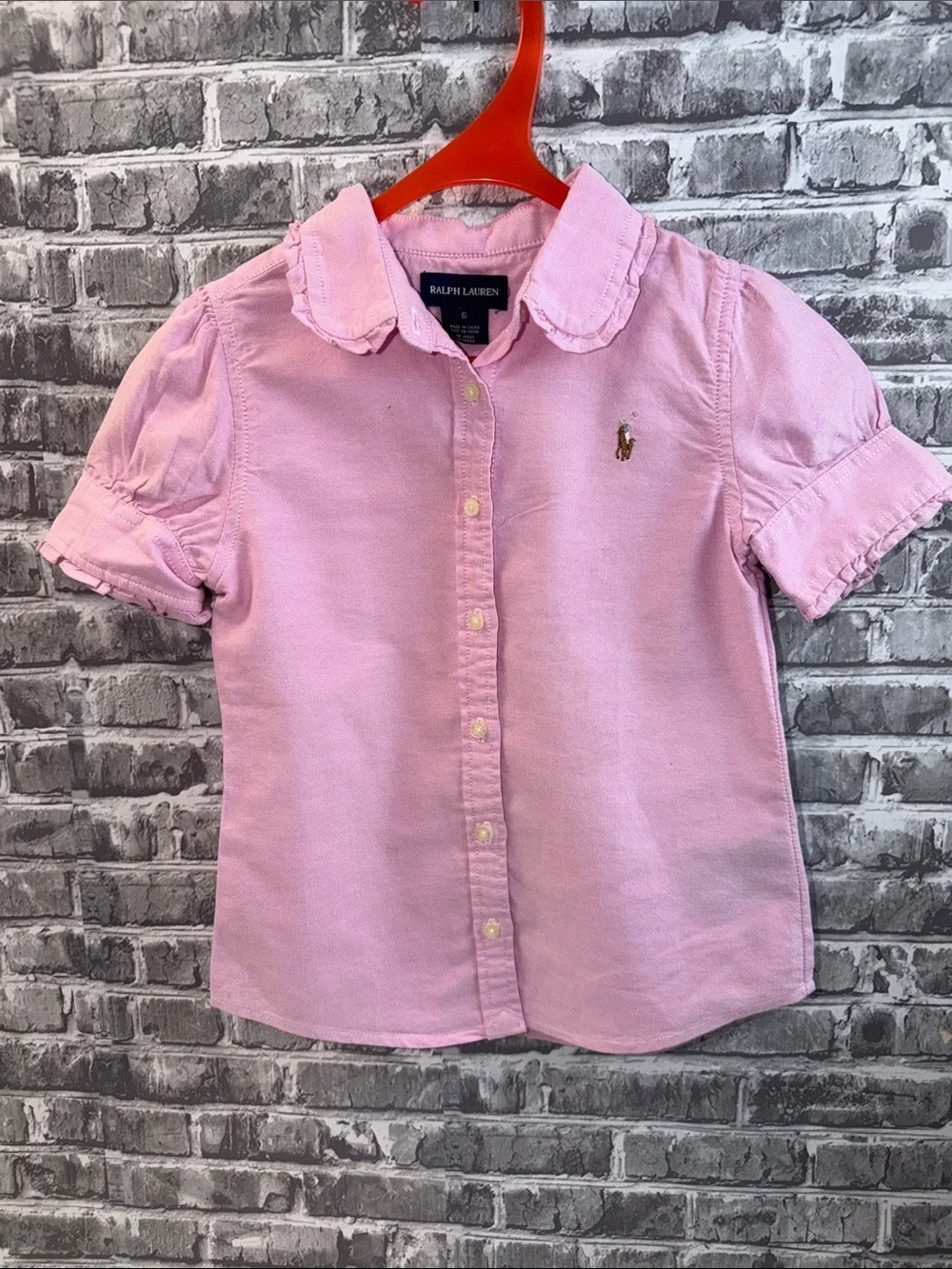 Girl's Ralph Lauren Light Pink Girls' Ruffle Collar Button-Down Shirt